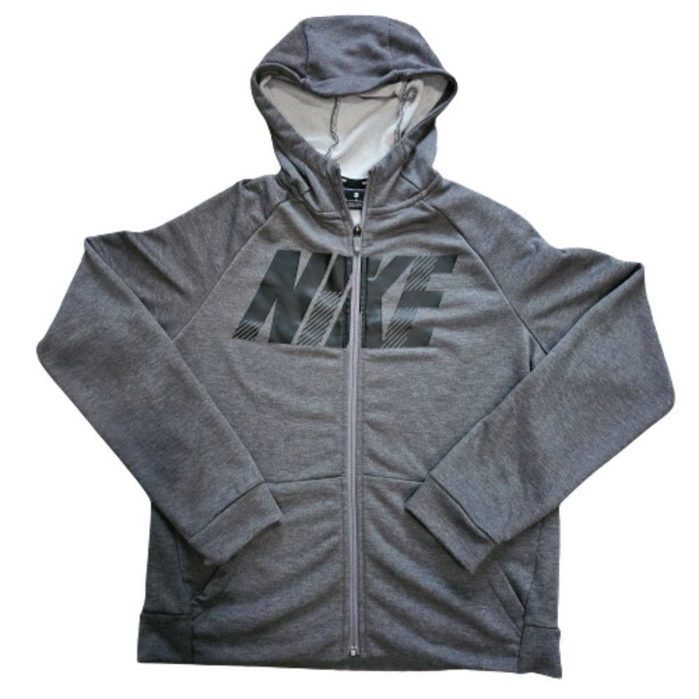 Nike Boy's Dark Gray Dri-Fit Full Zip Graphic Training Hoodie Size XL